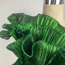 2Yards Metallic Shiny Organza Fabric Ruffle Pleated Trims Tulle Edge for DIY Sew