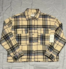 NWT Brixton Bowery Brushed Flannel Shirt Womens Medium Sesame Flint Blue Plaid