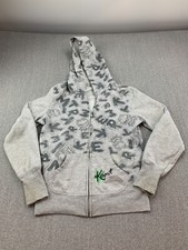 Kermit The Frog Sweatshirt Hoodie Full Zip Kids Size M Gray AOP Graphics Cute