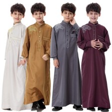Islamic Kaftan Arab Kid Dress Abaya Eid Muslim Boys Long Sleeve Robe Jubba Thobe