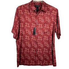 NWT Crazy Horse Mens L Front Button Up Shirt Geometric Print Short Sleeve Collar