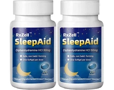 2 Pack RxZELL Sleep Aid Diphenhydramine HCl 50mg 220 Softgels Ships Worldwide
