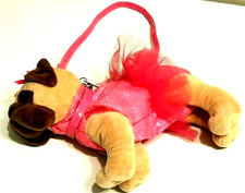 Plush Poochie  Co. Fawn Pug Purse Handbag Pink Glitter Tutu EUC