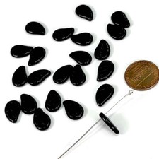 Czech Pressed Glass Beads Small Leaf with Top Drilled 14x10mm Black 20pcs CL701