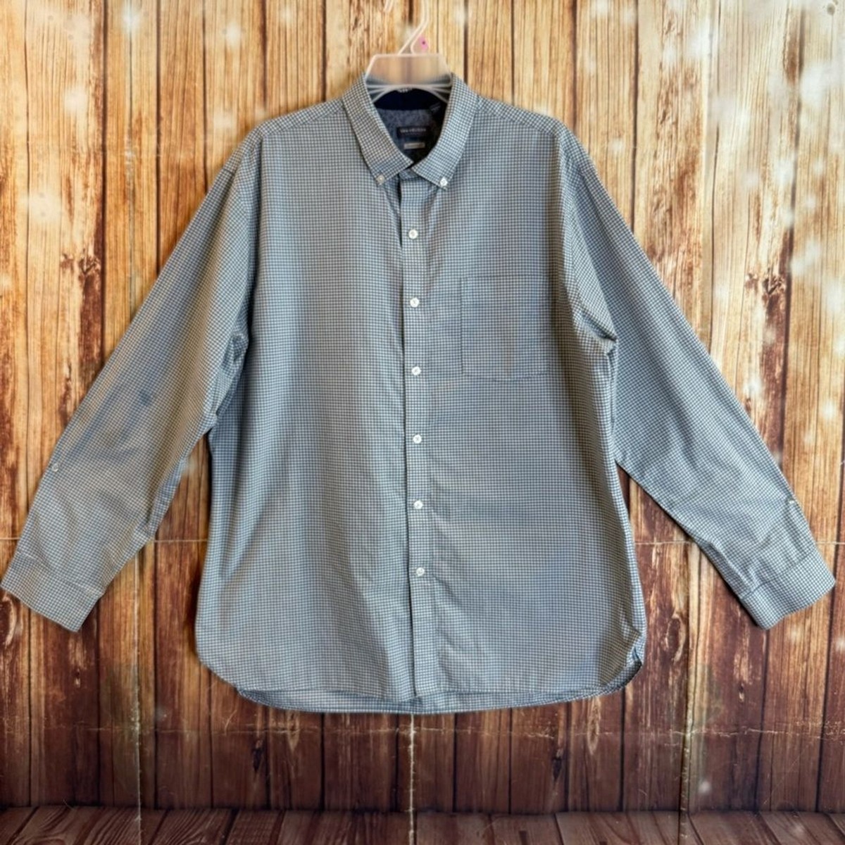 Van Heusen Men Long Sleeve Blue Plaid Button Down Dress Shirt Classic Fit  Sz XL