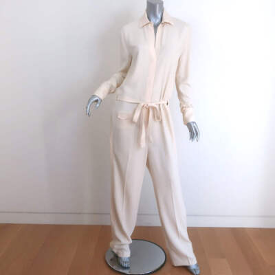 Helmut Lang Long Sleeve Jumpsuit Ivory Crepe Size Medium - Main Image