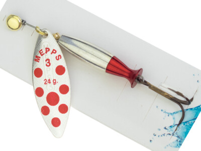 Mepps Aglia Long Heavy Silver/Red Dots Köder Spinner Zander Hecht