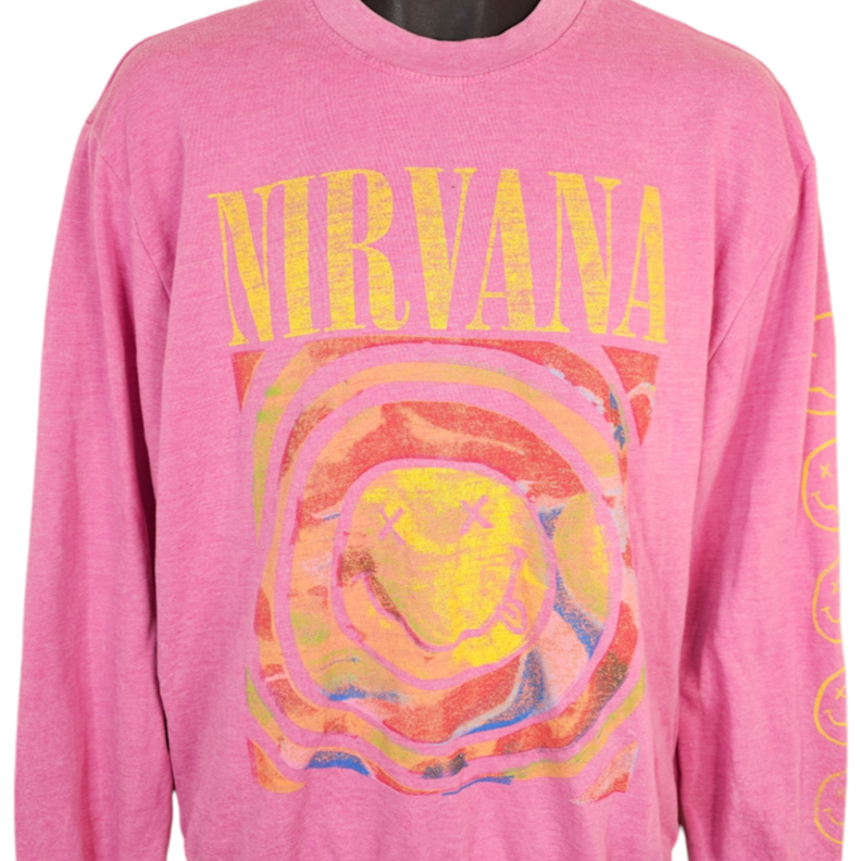 Nirvana Sweatshirt Mens Size Small Pink OVERSIZED Fit 90s Grunge