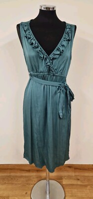Jigsaw türkis Wickelkleid Gr. 12 blau Stretch Seide Rüschen Taschen elegant grün 