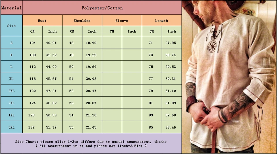 Camisa túnica medieval masculina viking com cadarço - Blusa jumper fantasia vintage - Imagem 3 de 4