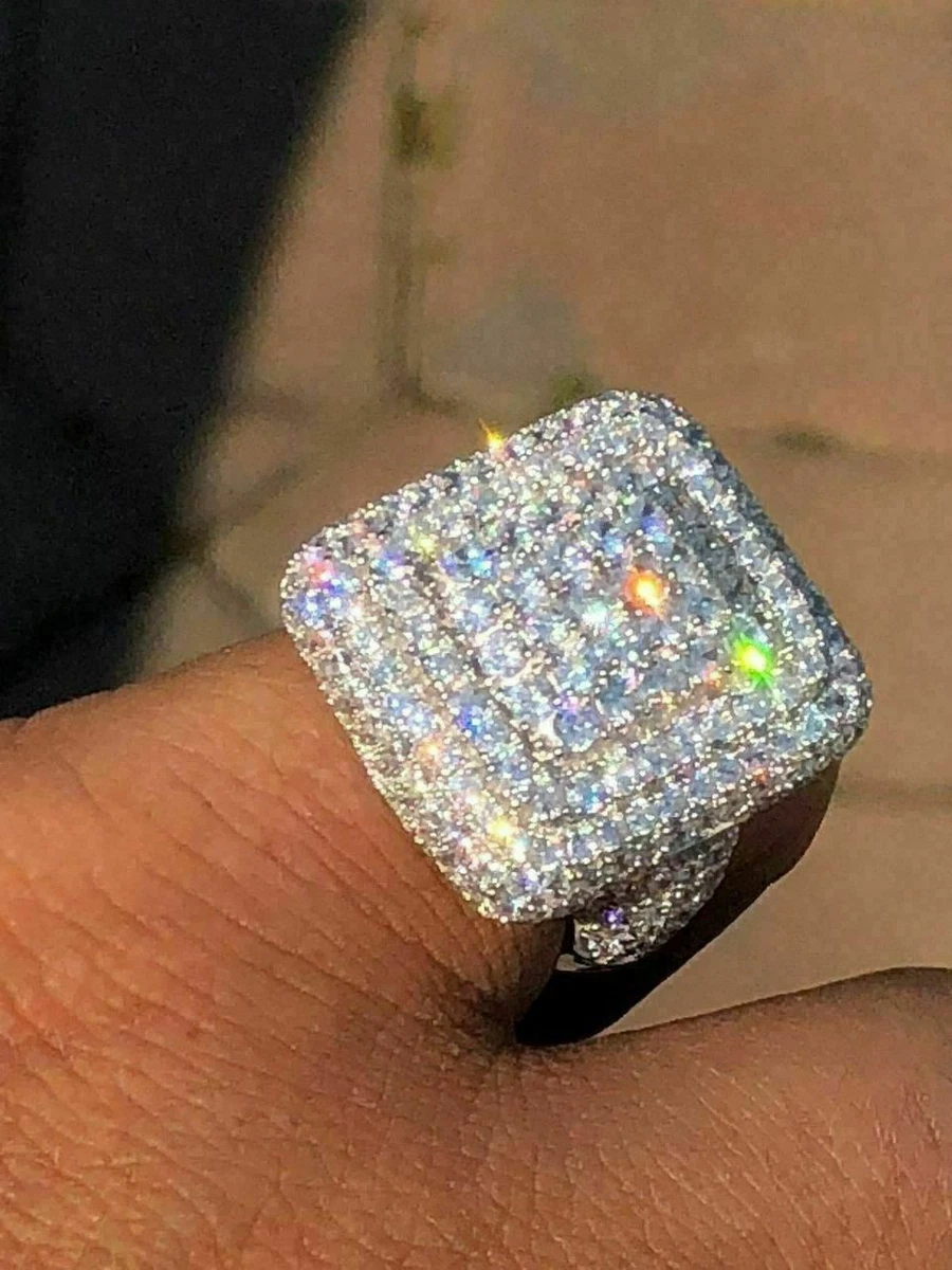 Solid 925 Silver Men s Hip Hop Rapper Big Heavy Large CZ Pinky Square RING ICY