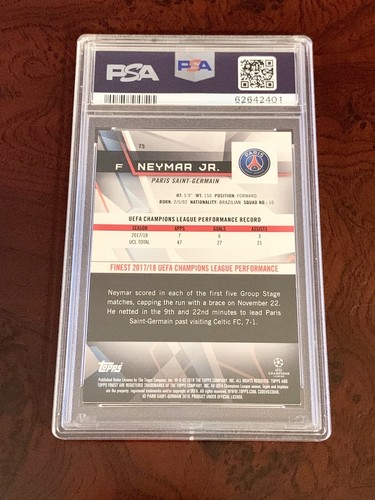 2018 Finest UEFA Champions League Neymar PSG Purple Refractor /250 PSA 9 card - Picture 2 of 2