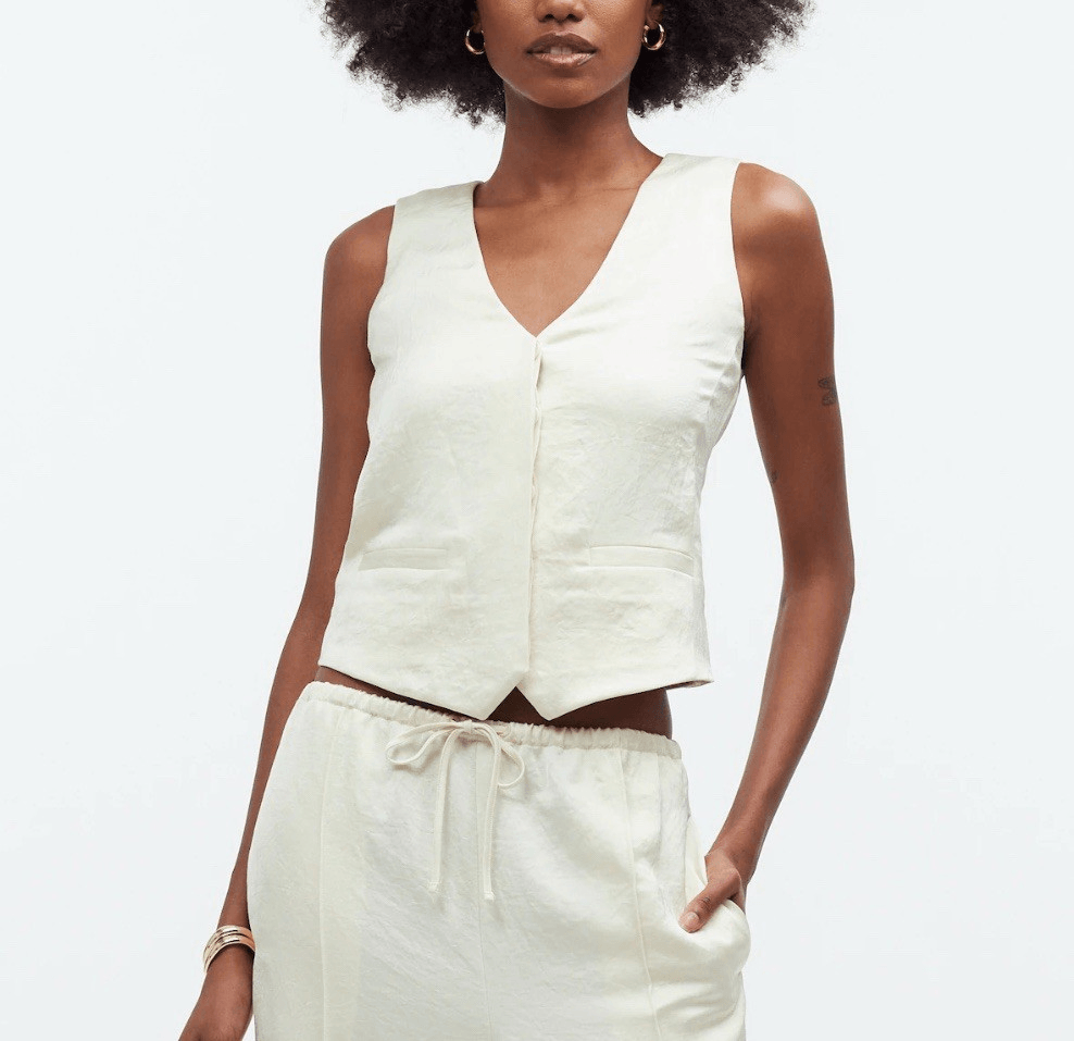 MADEWELL Button Front Vest Top Women 10 Satin NEW Pale Yellow NQ533