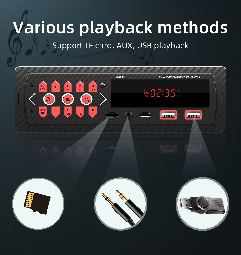 Single DIN Bluetooth In-Dash Car AM/FM Stereo Receiver SD USB Radio MP3 ...