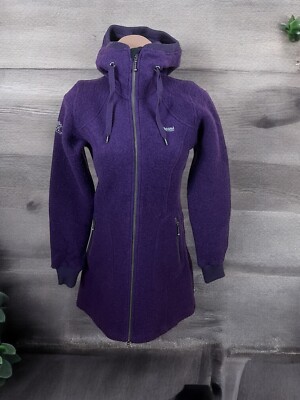 Bergans of Norway Myrull Lady Coat Womens S Hooded Long Wool Jacket Purple
