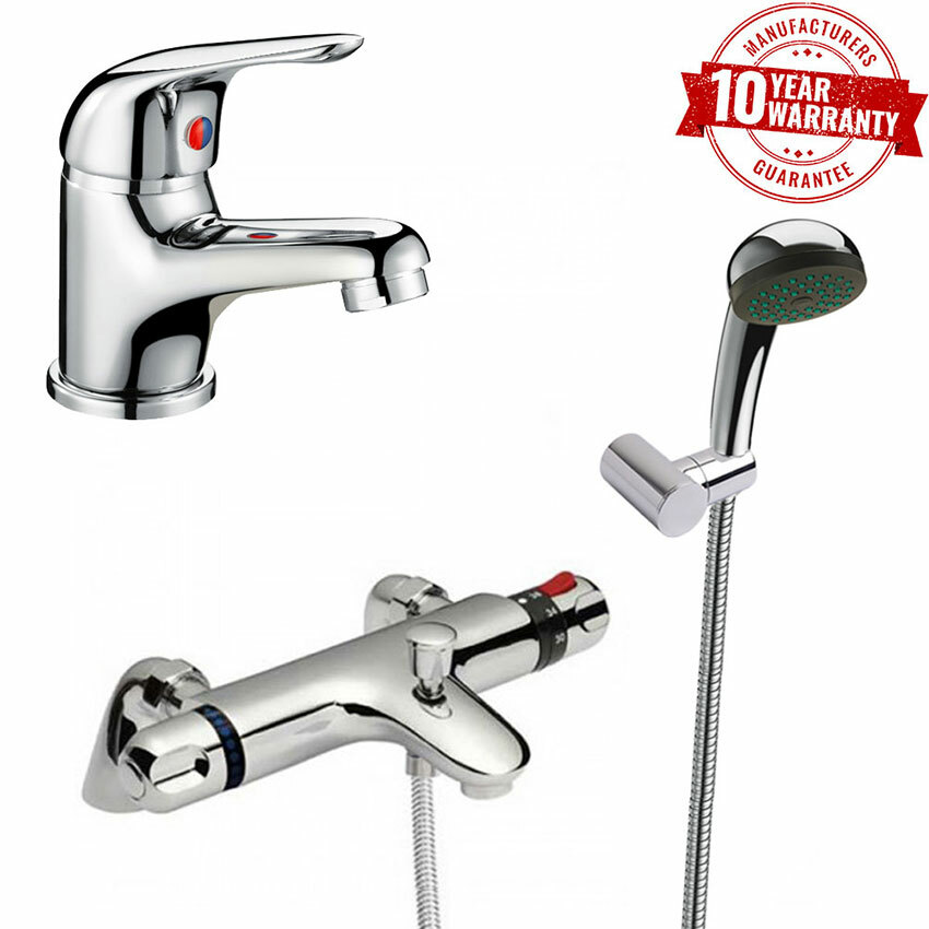 Thermostatic Chrome Bath Shower Mixer Tap With Monobloc Wash Basin