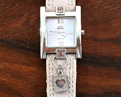 Mädchen-Armbanduhr, Adi, 1990er, verspielt, romantisch, rosa, Herz, Strasssteine