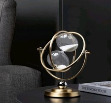 Brass Hourglass 60 Minute Sand Clock 720° Rotating White Sand Decorative 9.5 in