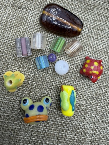 Lampwork and Glass Bead Lot Frog Turtle Veggies Cubes ETC. 12 Pieces