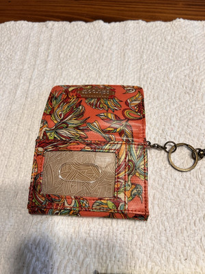 Sakroots Floral Bifold Wallet Orange/Multicolor Snap Zip Pocket Key Ring
