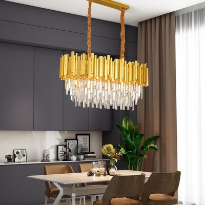 Kristall Deckenlampe Gold 80x30 cm 10x E14 Modern Kronleuchter Pendelleuchte