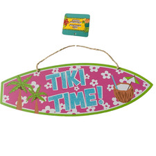 Surf Board Wood Sign Aloha TIKI TIME Bar Island Beach House Wall Door Luau Decor