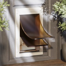 Dog Door for Door, Durable Plastic Frame, 2 Magnetic Flaps, Closing Pane