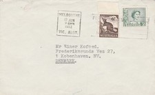 Australia to Denmark MELBOURNE 3d Queen Elizabeth 6d Anteater 1962
