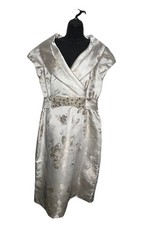 Rickie Freeman by Teri Jon Floral Beige Beaded Metallic Dress Women  s Size 10