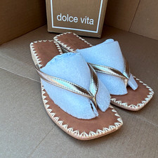 Dolce Vita Women's Gold Metallic Leather Slide Sandals Slip On Straps US 6