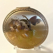 Elgin American Engraved Butterfly Floral Loose Powder Compact