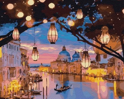 Malen nach Zahlen auf Keilrahmen Lichter in Venedig Bild Ausmalen nach Zahlen