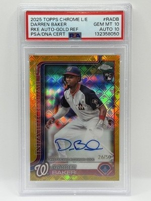 POP 1 2025 Chrome Logofractor Gold Refractor Auto # /50 Darren Baker PSA 10 RC
