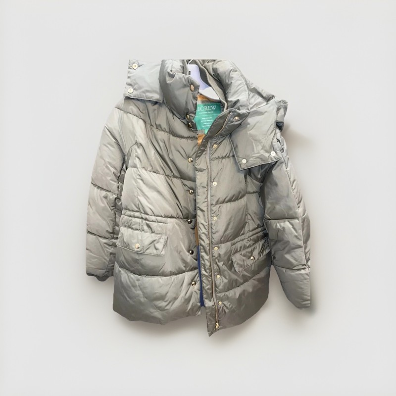 J. Crew Women's Signature Puffer Jacket Green Removable Hood Sz Small Petite New