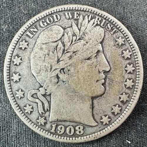 1908 D Barber Half Dollar - Fine Details (Slight Bend) - Strong LIBERTY