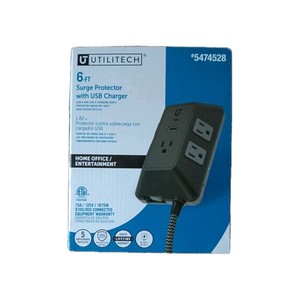 New Sealed Utilitech 6’ Surge Protector USB-A & -C   5 Outlet Charger #5474528