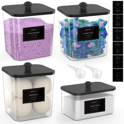 COAZEX 3+1 Pack Clear Laundry Pods Container & Dryer Sheet Holder, 