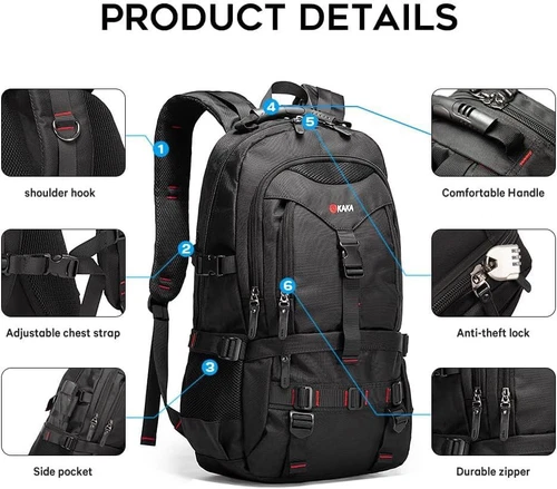 Mochila de viagem KAKA Fight Approved com 17,6 polegadas laptop Lackpack preta  - Imagem 4 de 4
