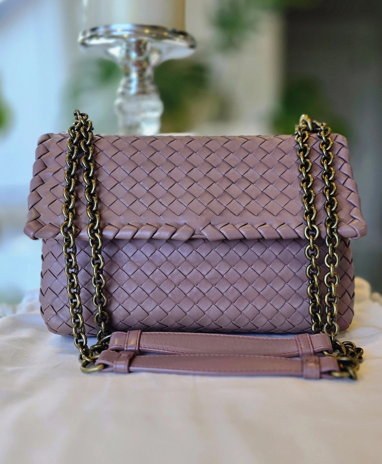 Bottega Veneta — Bottega Veneta Mauve Pink/Purple Intrecciato Olimpia Crossbody Shoulder Bag