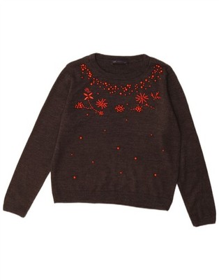Marks & Spencer Damen Pullover Pulli U-Boot-Ausschnitt UK 14 Large grau Blumenmuster DI12