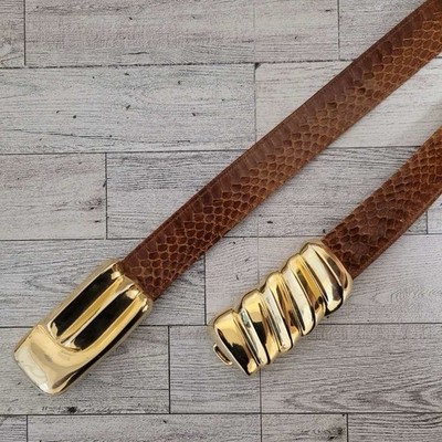 Women's Rai Freed Y2K Gaudy Brown Snakeskin Leather Adjustable Belt Size L