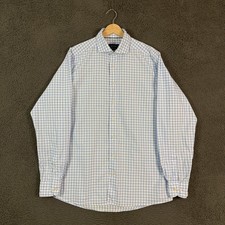 Eton Dress Shirt Mens 16.5 Blue Check Contemporary Fit Spread Collar Long Sleeve
