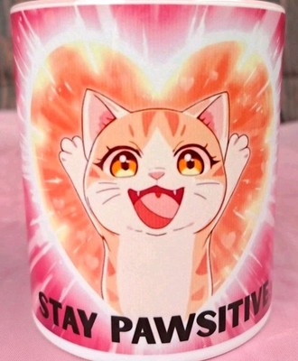 Kaffeetasse Katze mit Spruch ''Stay Pawsitive'' und Motiv Geschenk Katzenliebhaber