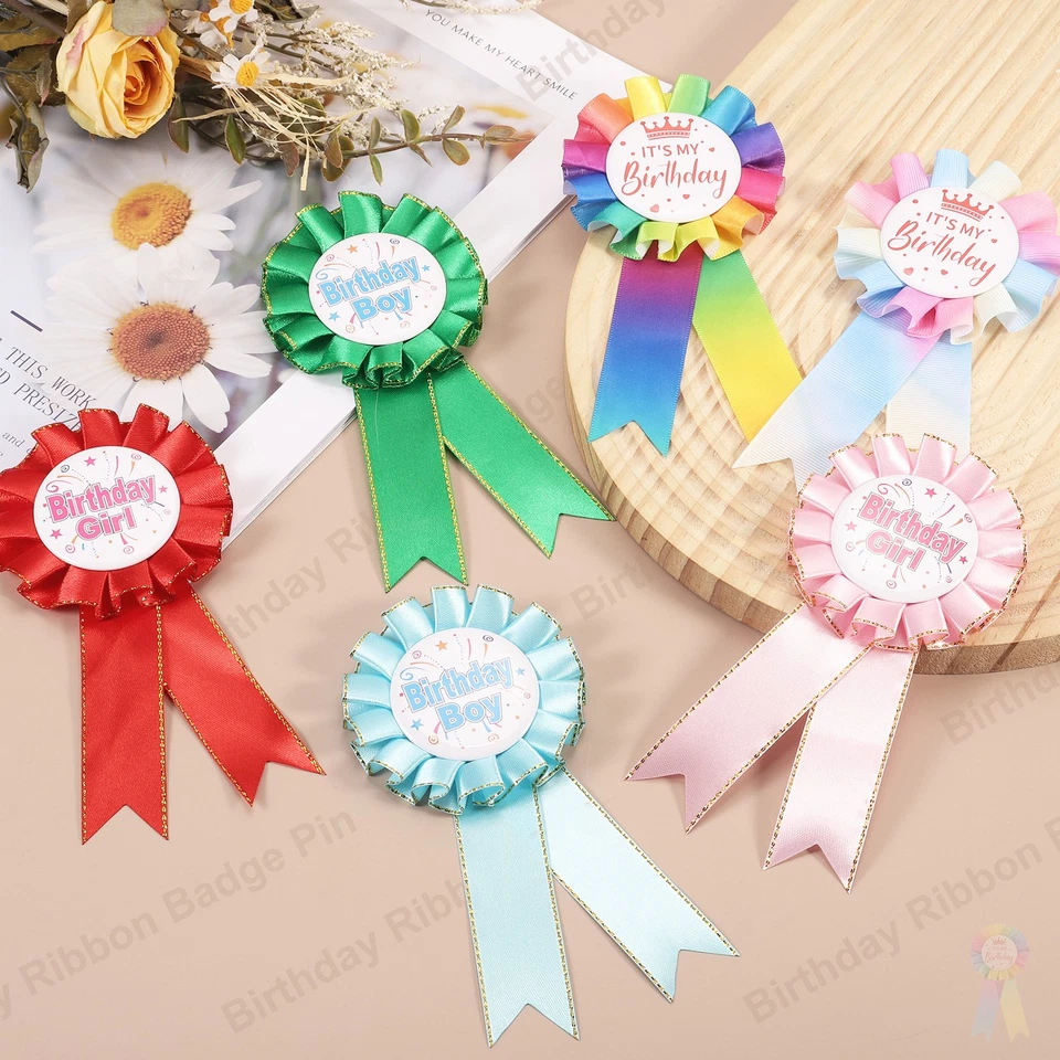 Birthday Boy Button Pin, 5.9"x2.8" Tinplate Ribbon Badge Pin, Champagne Gold Foto 4 de 4