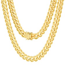14K Yellow Gold Solid 9mm Mens Miami Cuban Link Chain Necklace Box Clasp 28"