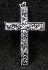 Sterling Silver Cross Pendant Filigree 2" x 1 3/8" 7.7g