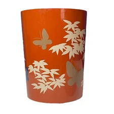 Vintage Aquetta Ware Trash Can Plastic Burnt Orange Butterfly & Leaf Design MCM