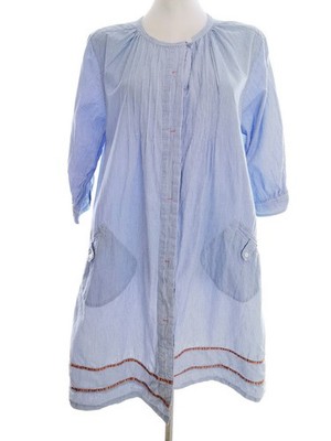 MONROW Damen Hemdblusenkleid Gr. M Blau 3/4 Ärmel Streifen Knielang Runder