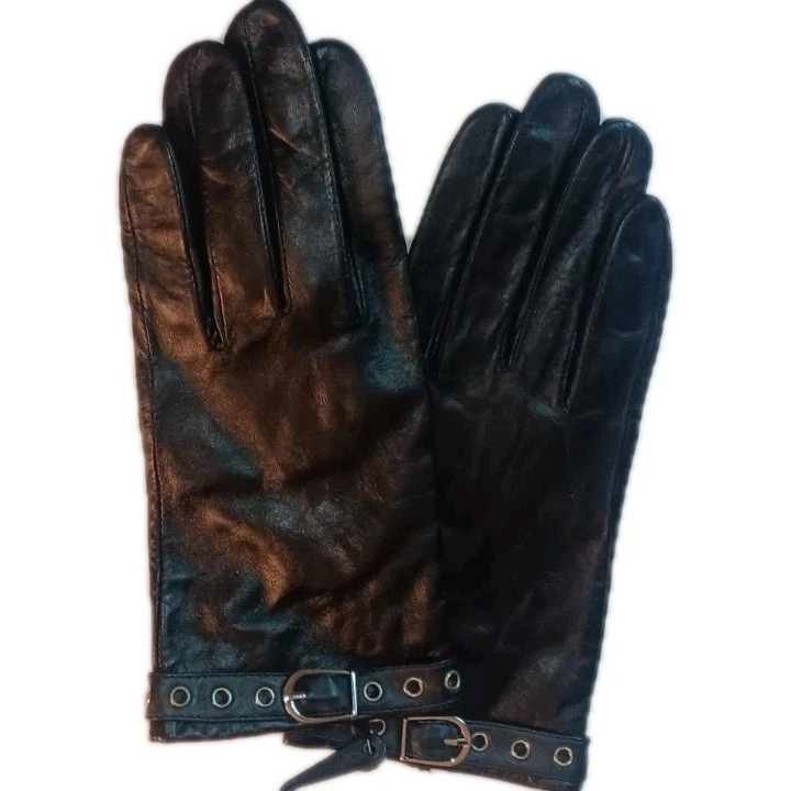 WOMEN'S THINSULATE GENUINE LEATHER BELTED CUFF GLOVES, BLACK, Large
