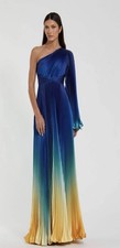 MAC DUGGAL 49903 Sz 4 Blue Ombre Pleated Charmeuse One-Shoulder Gown